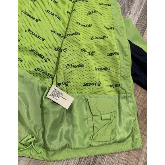 St. Johns Bay Lime Green Black Hooded Windbreaker Jacket Lightweight Size Large - Picture 10 of 16